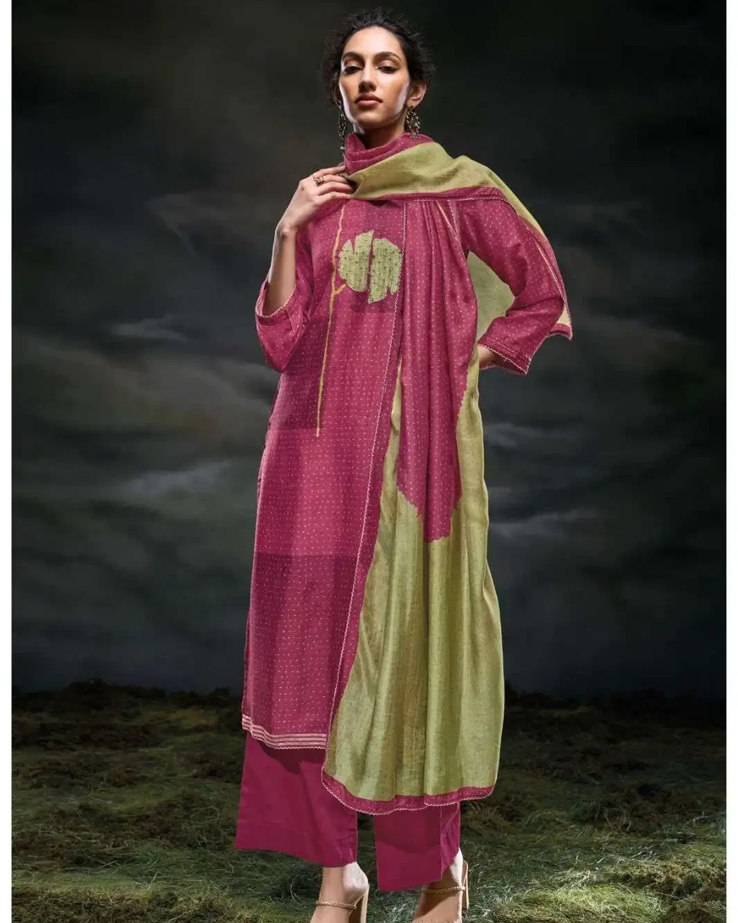 Women's Premium Embroidered Silk 3-Piece Salwar Suit-Unstitched