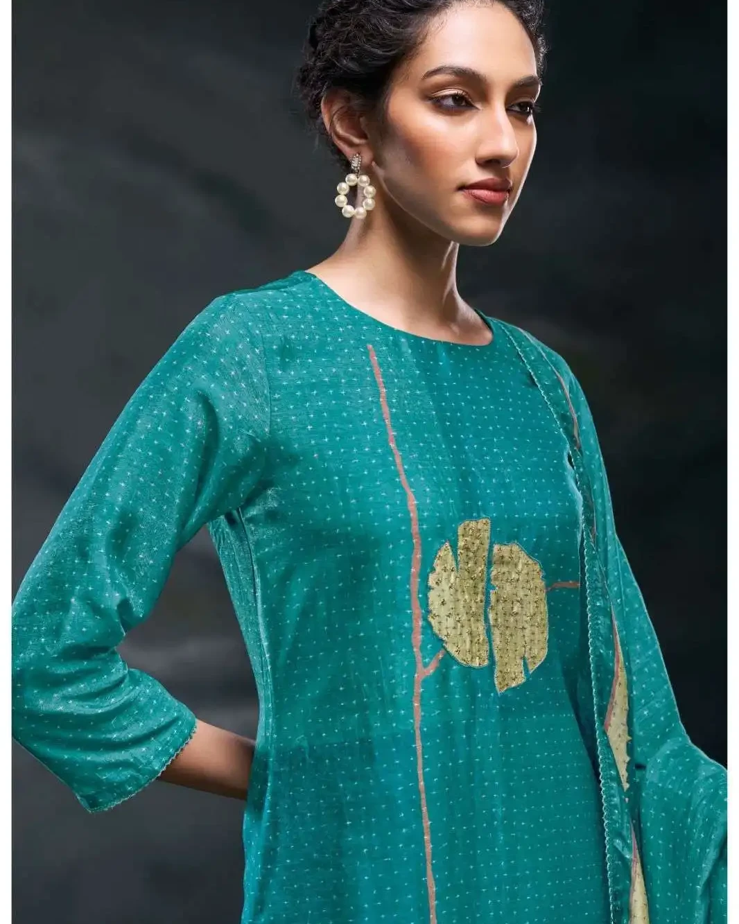 Premium Embroidered Silk 3-Piece Salwar Suit-Unstitched