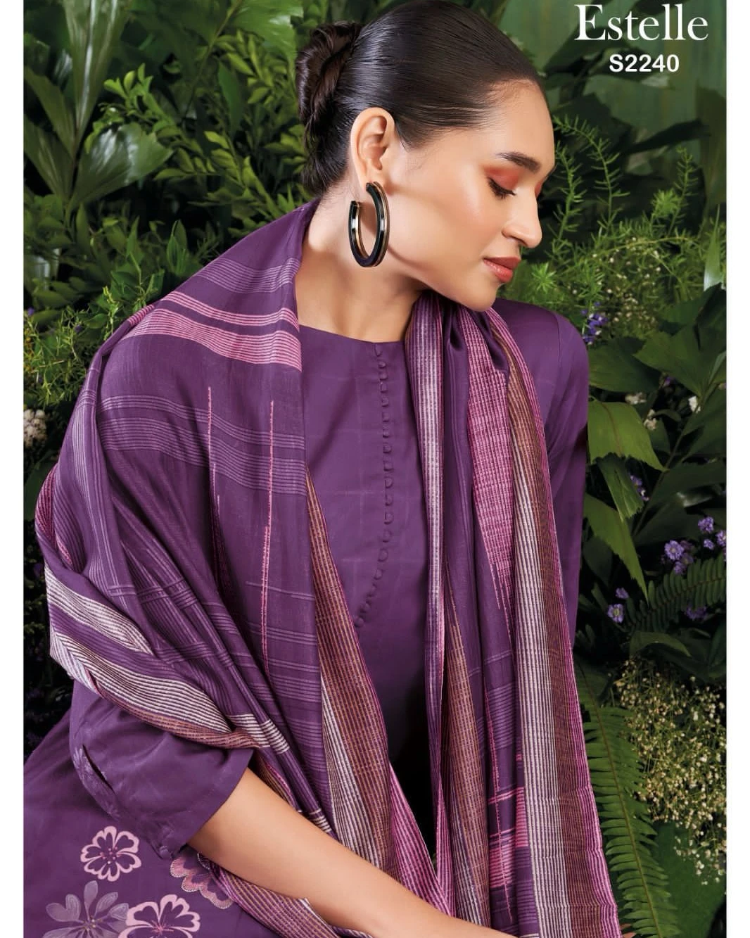 Women's Premium Unstitched Floral Purple Cotton 3-Piece Suit