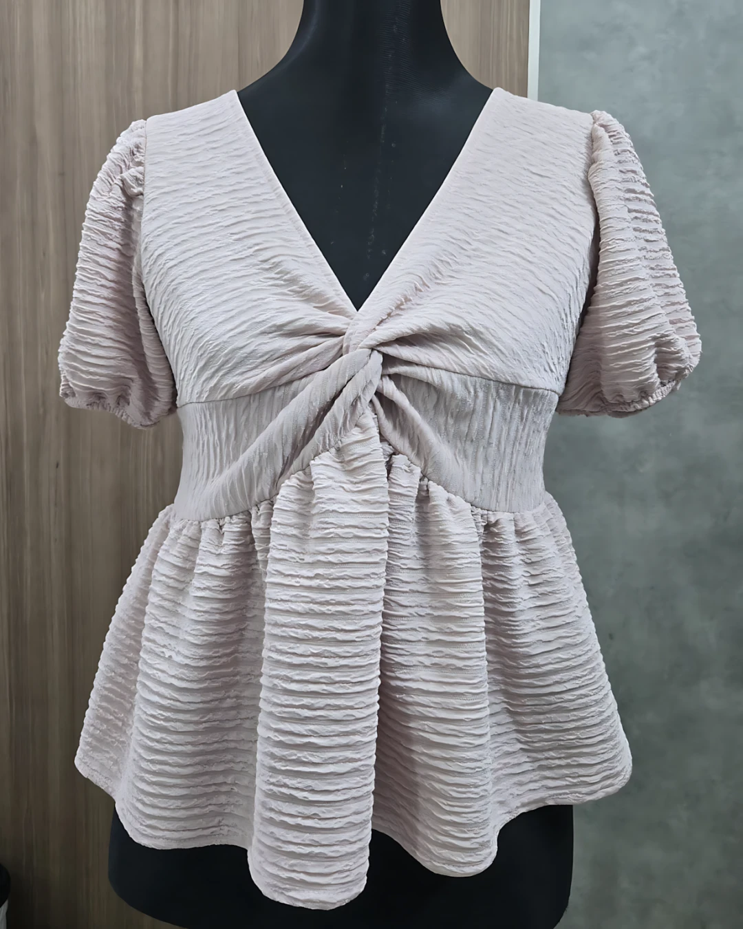 Imported Textured Twist-Front Puff Sleeve Top - Star Dust (Thailand)
