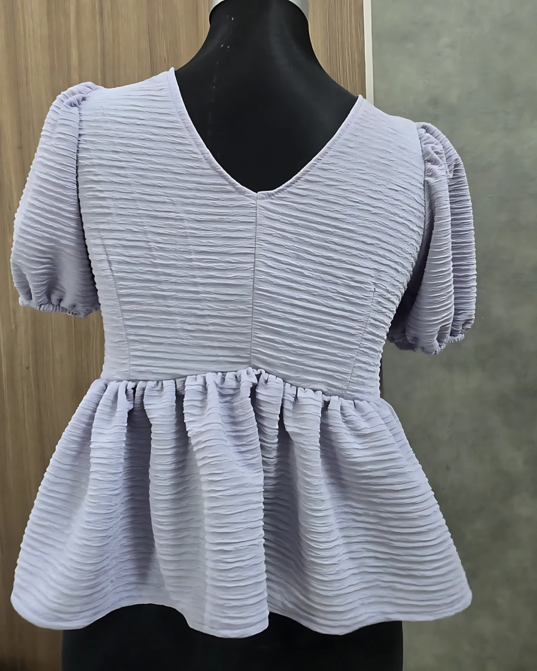 Imported Textured Twist-Front Puff Sleeve Top - Raven (Thailand)