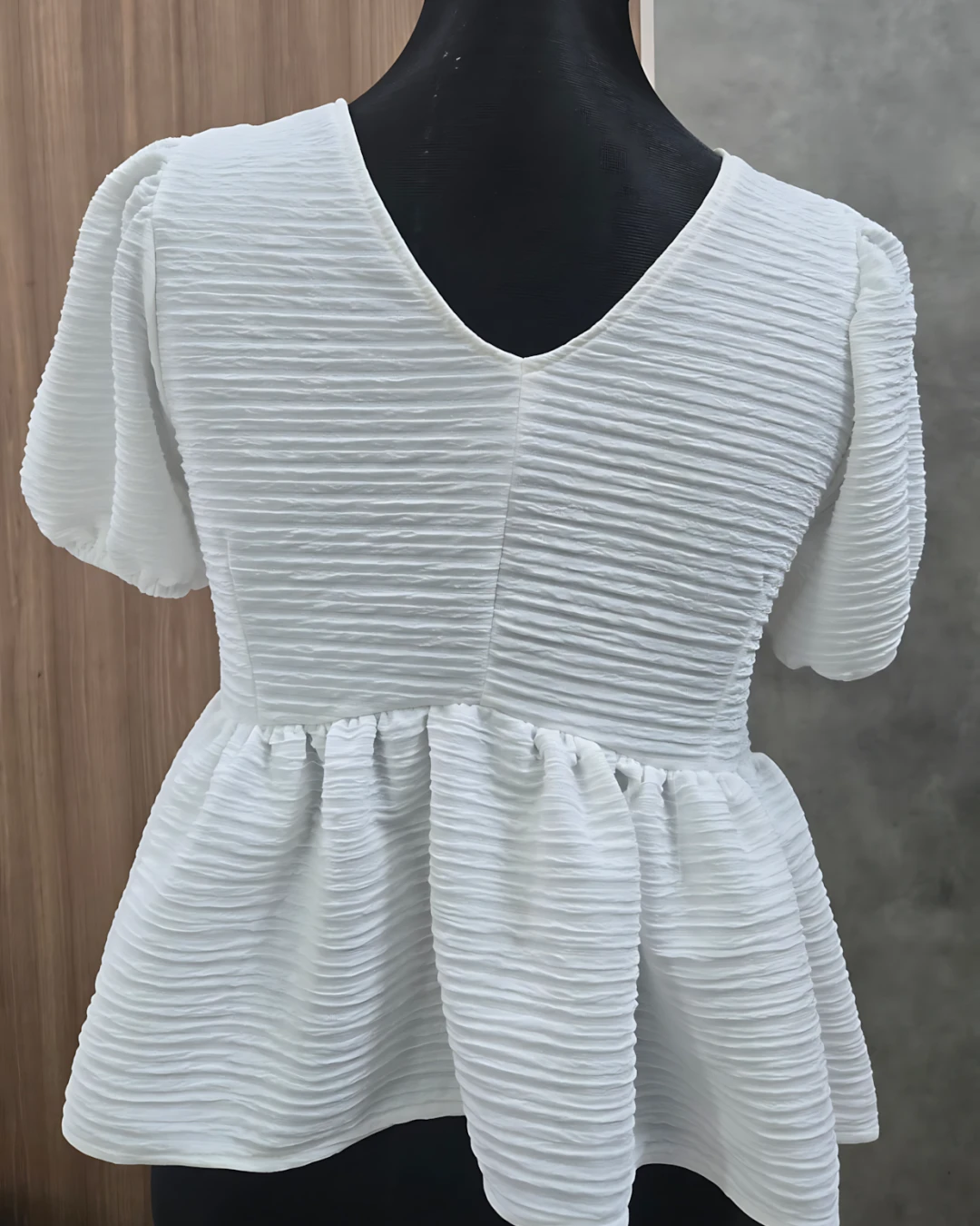 Imported Textured Twist-Front Puff Sleeve Top - White (Thailand)