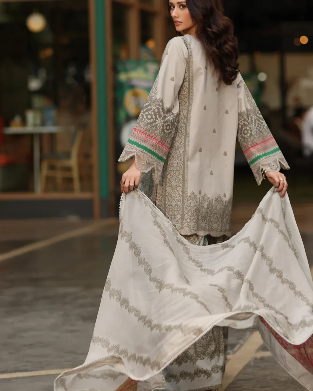 Coral Bloom Embroidered Lawn Three-Piece Suit