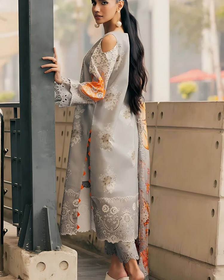 Silver Frost Embroidered Lawn Three-Piece Suit