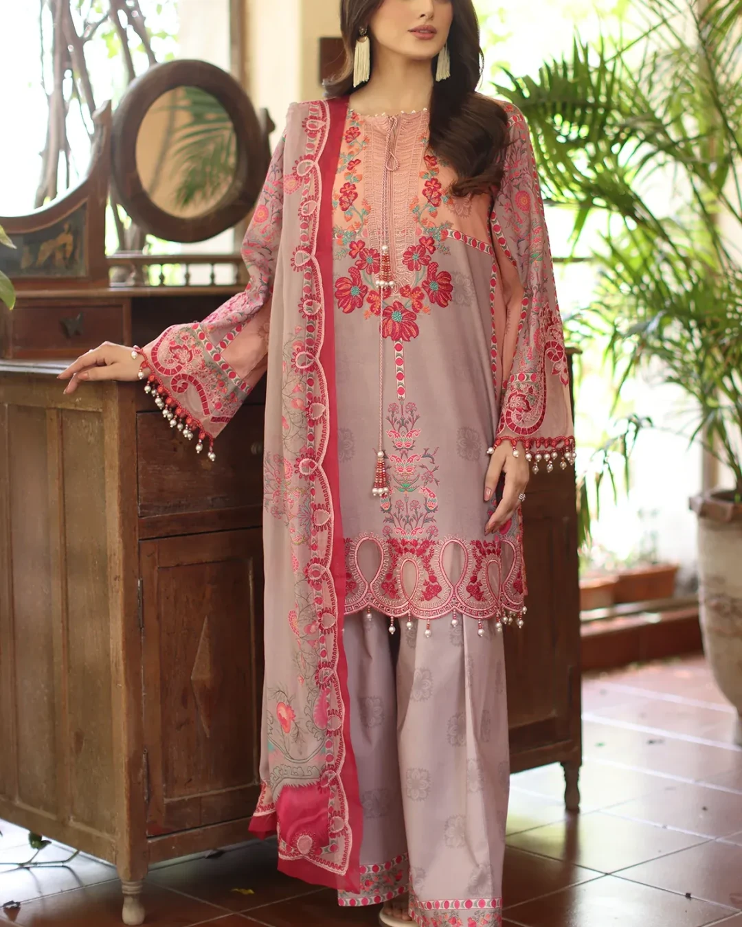 Oriental Rose Embroidered Lawn Three-Piece Suit