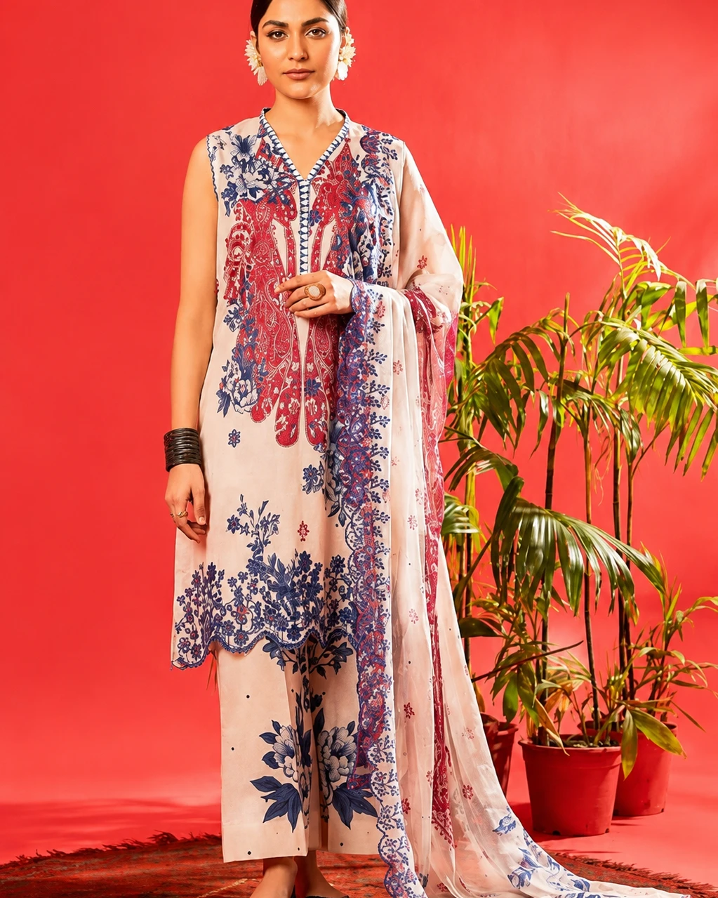 Almond Radiance Embroidered Lawn Three-Piece Suit
