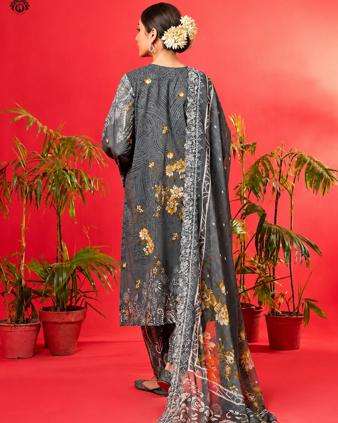 Davy Grey Charcoal Luxury Embroidered Lawn Three-Piece Suit