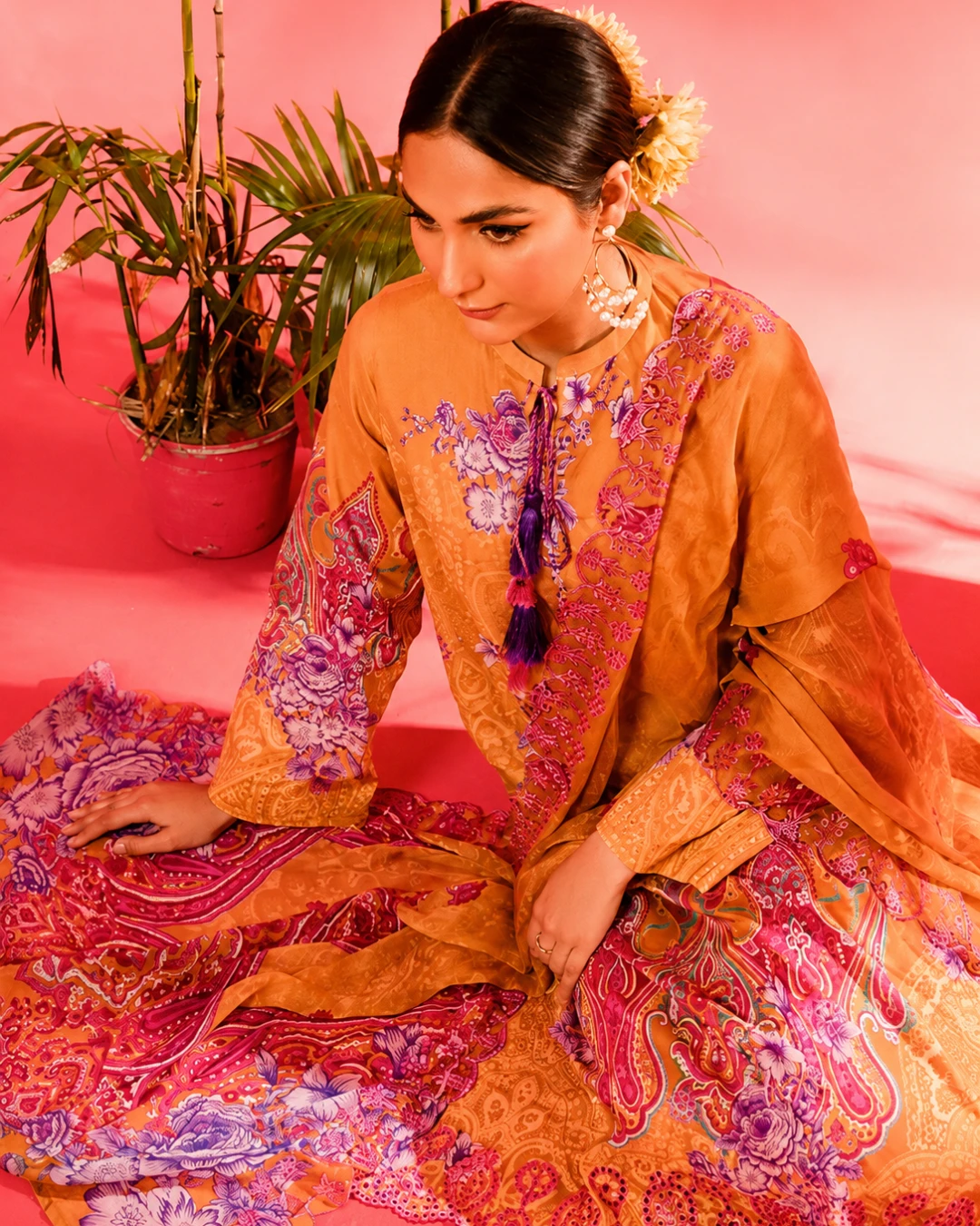 Pale Tangerine Luxury Embroidered Lawn Three-Piece Suit