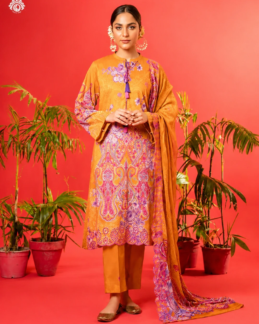 Pale Tangerine Luxury Embroidered Lawn Three-Piece Suit