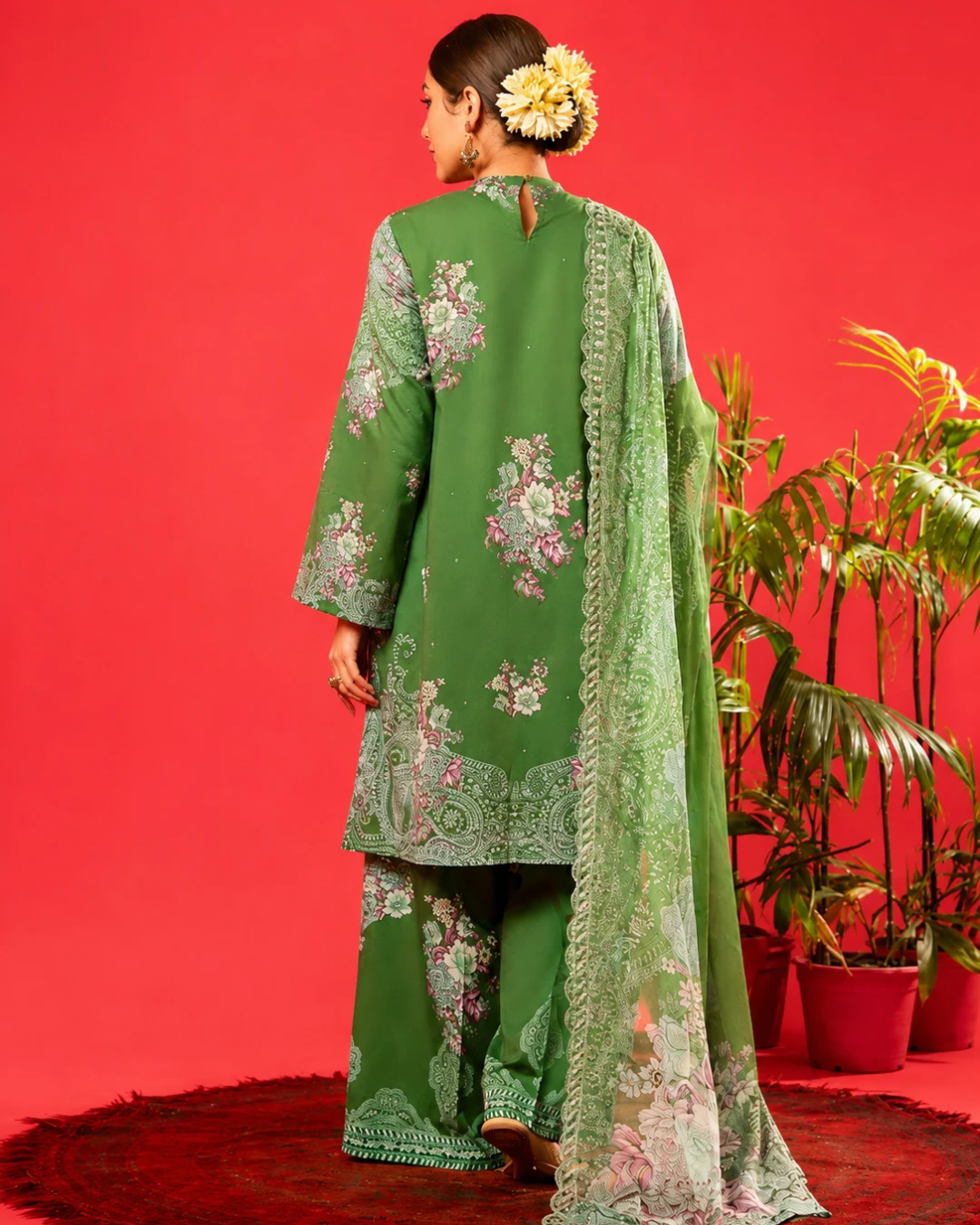 Moss Meadow Luxury Embroidered Lawn Three-Piece Suit