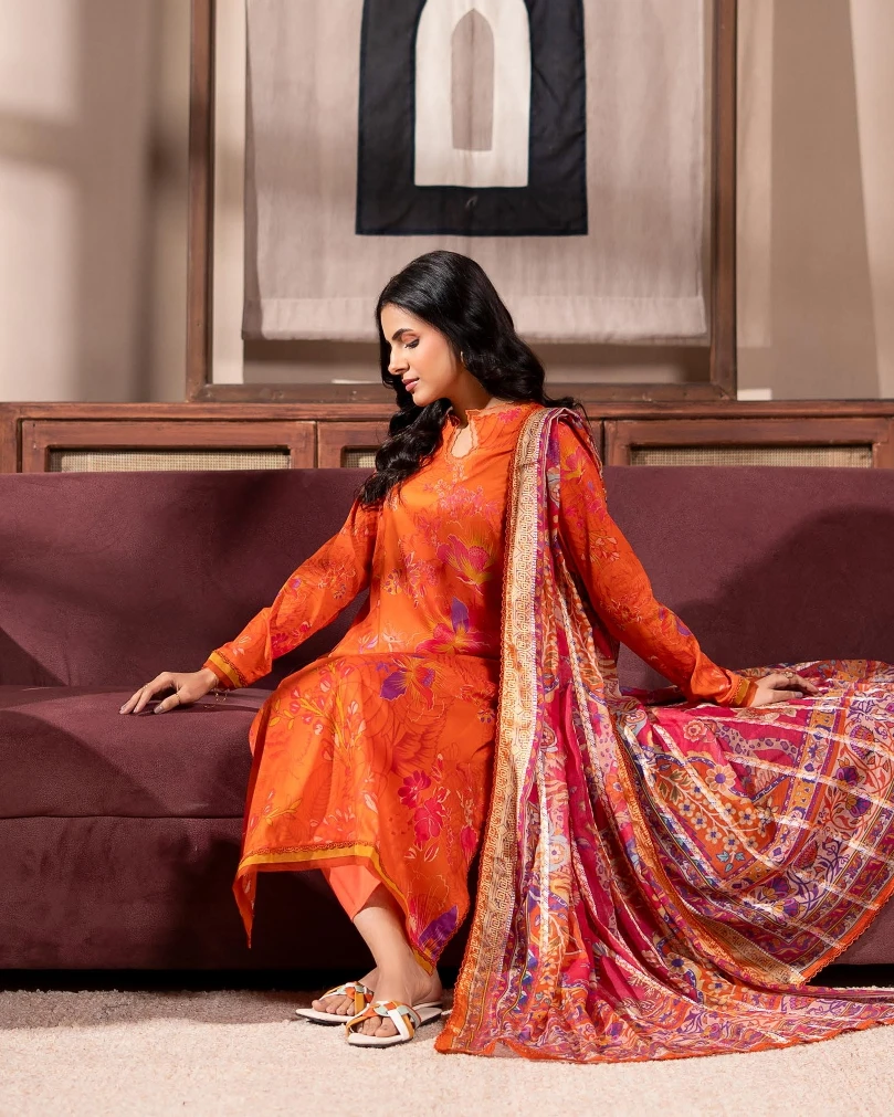 Amber Sunset Luxury Printed Lawn Three-Piece Suit