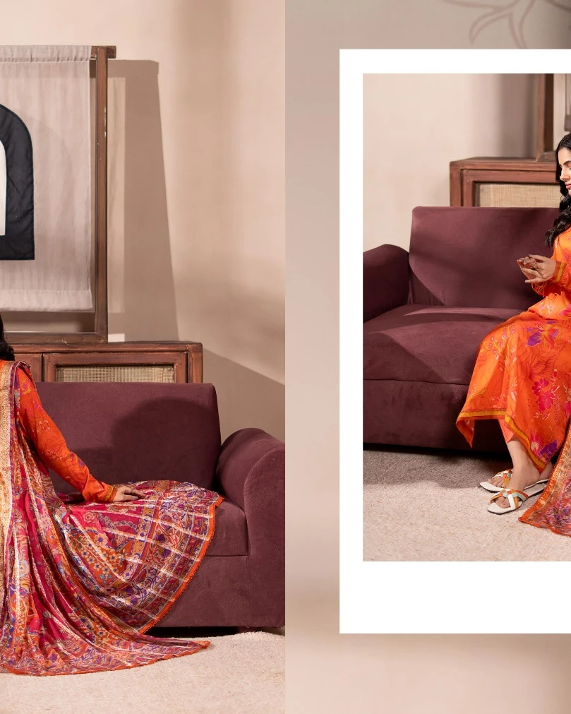Amber Sunset Luxury Printed Lawn Three-Piece Suit