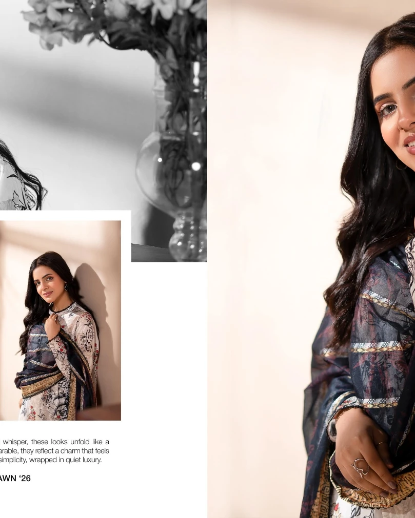 Monochrome Ivory Luxury Printed Lawn Three-Piece Suit