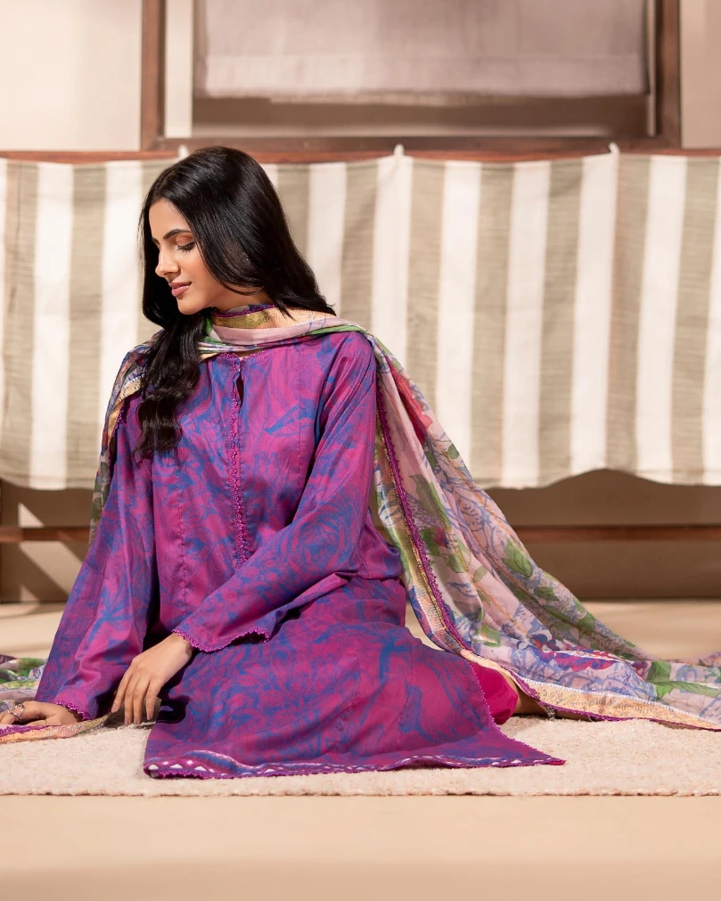 Regal Magenta Luxury Printed Lawn Three-Piece Suit