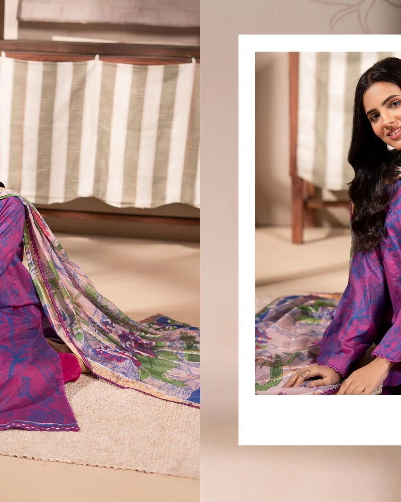 Regal Magenta Luxury Printed Lawn Three-Piece Suit