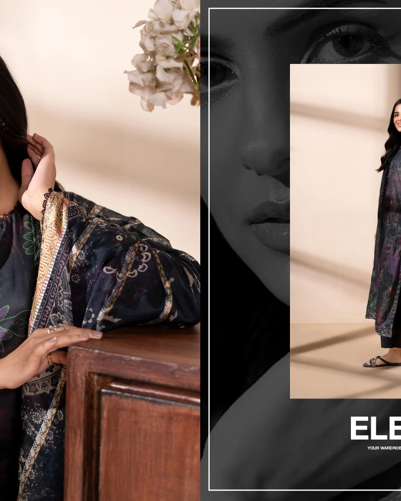 Midnight Charcoal Luxury Printed Lawn Three-Piece Suit