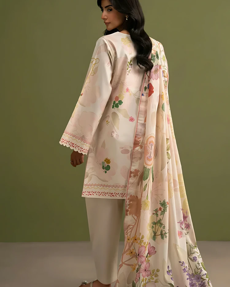 Soft Amber Glow Luxury Embroidered Lawn Three-Piece Suit