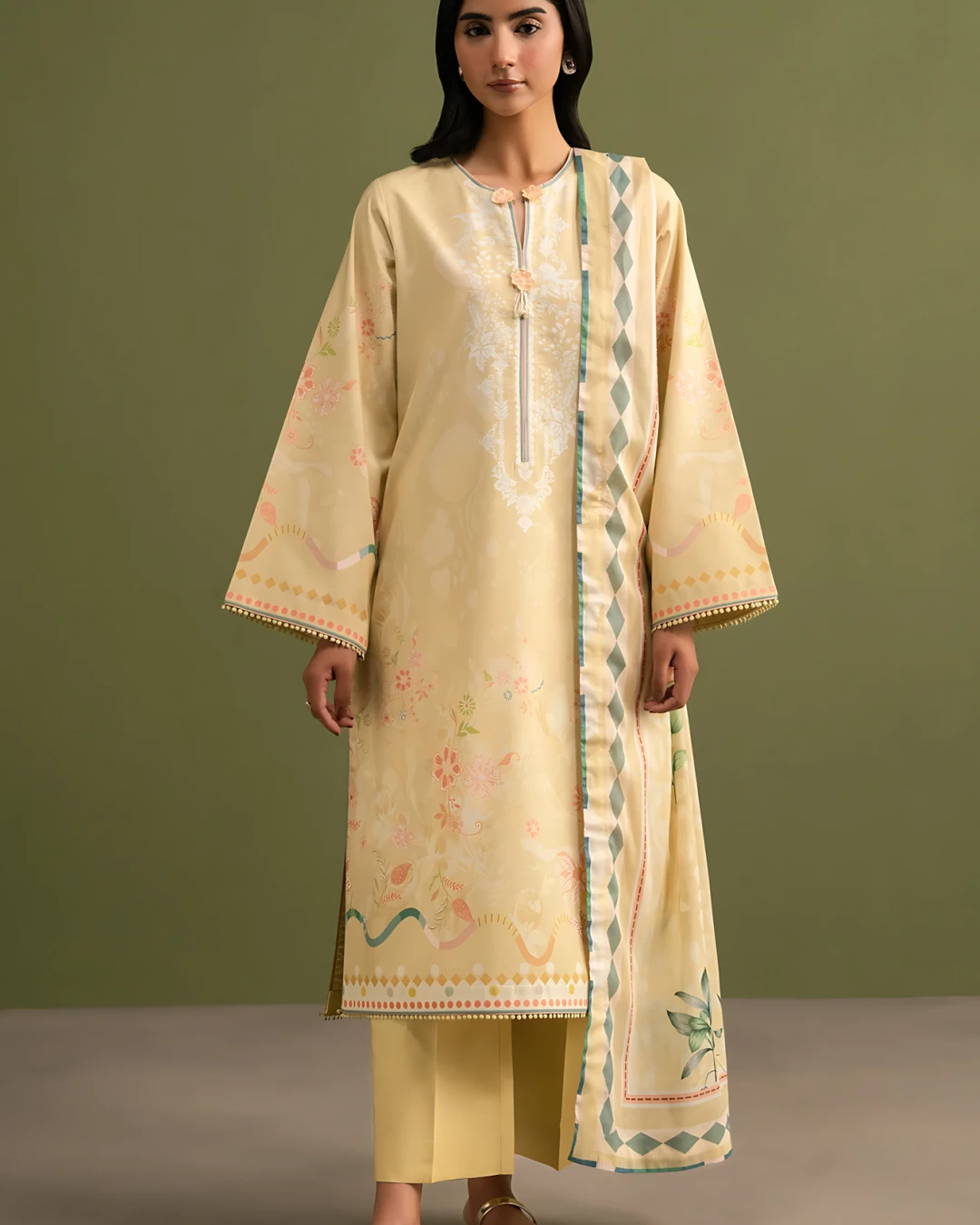 Burly Wood Serenade Luxury Embroidered Lawn Three-Piece Suit