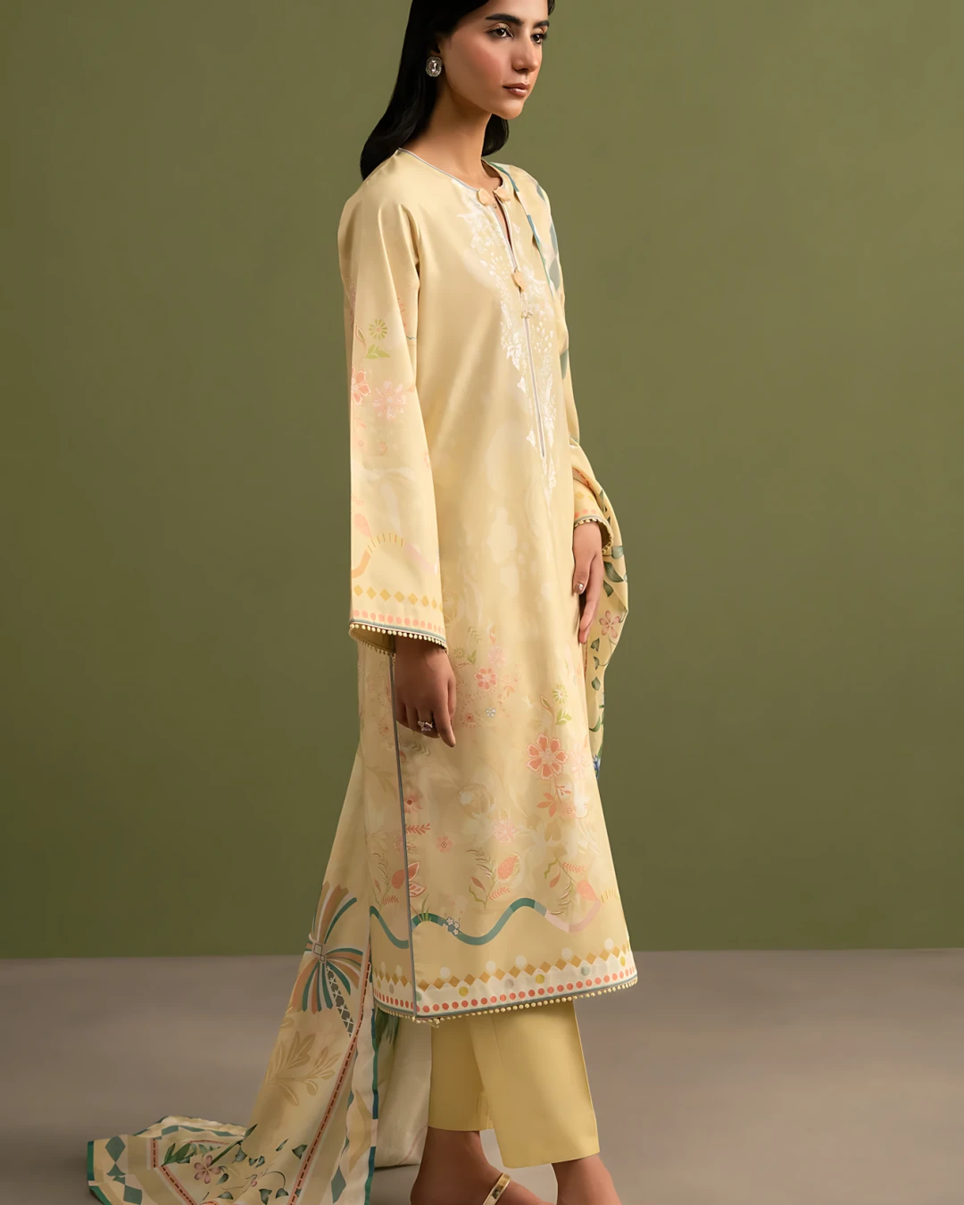 Burly Wood Serenade Luxury Embroidered Lawn Three-Piece Suit