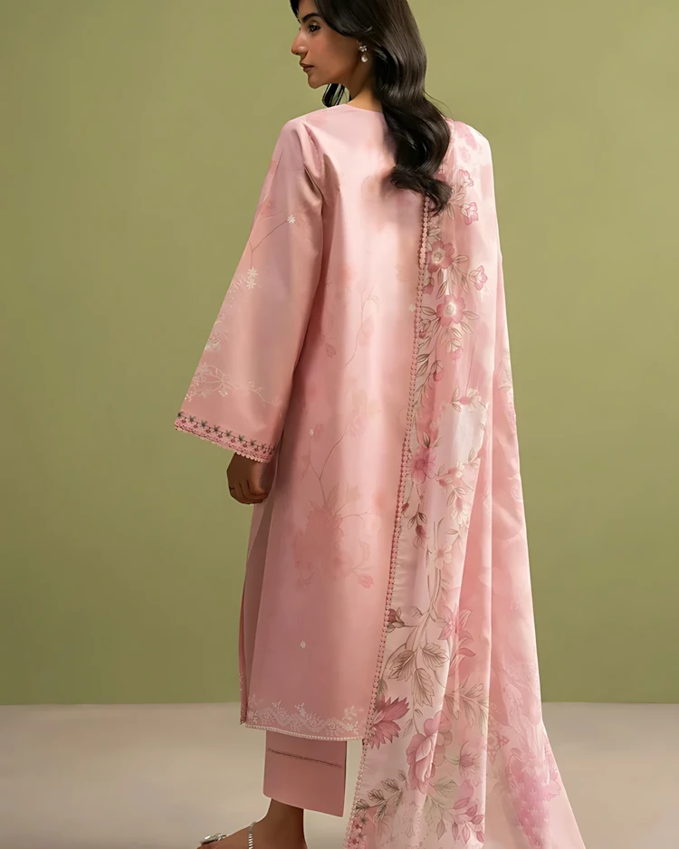 Soft Pink Petal Luxury Embroidered Lawn Three-Piece Suit