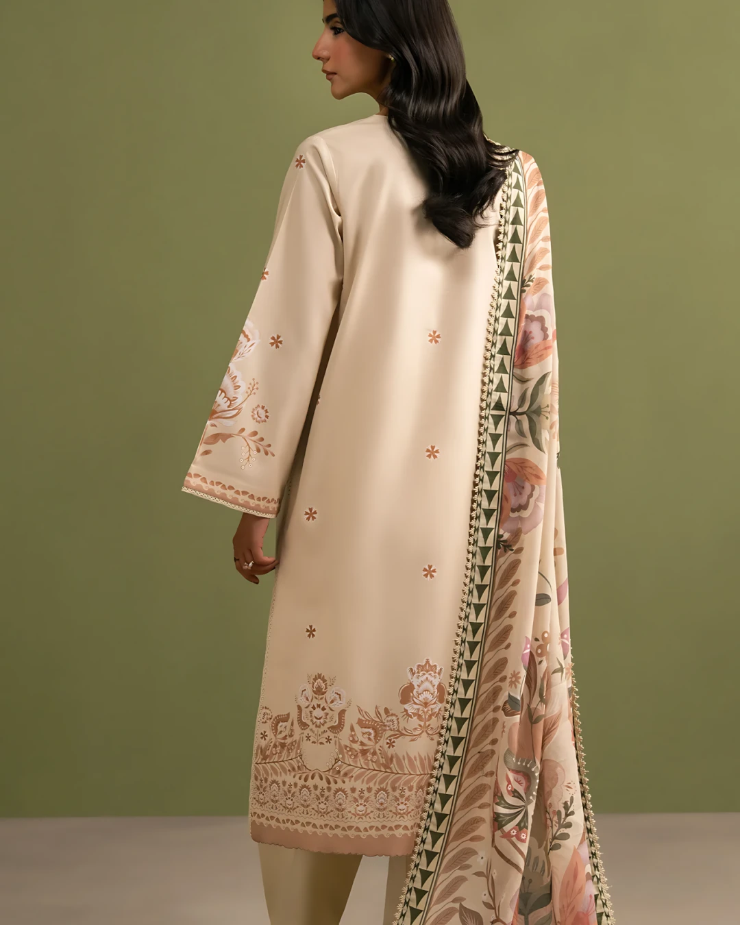 Rich Brandy Wine Luxury Embroidered Lawn Three-Piece Suit