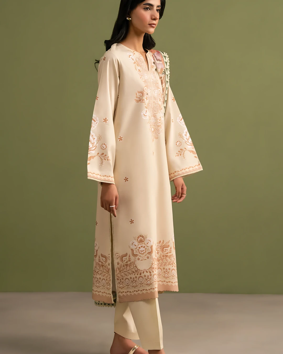 Rich Brandy Wine Luxury Embroidered Lawn Three-Piece Suit