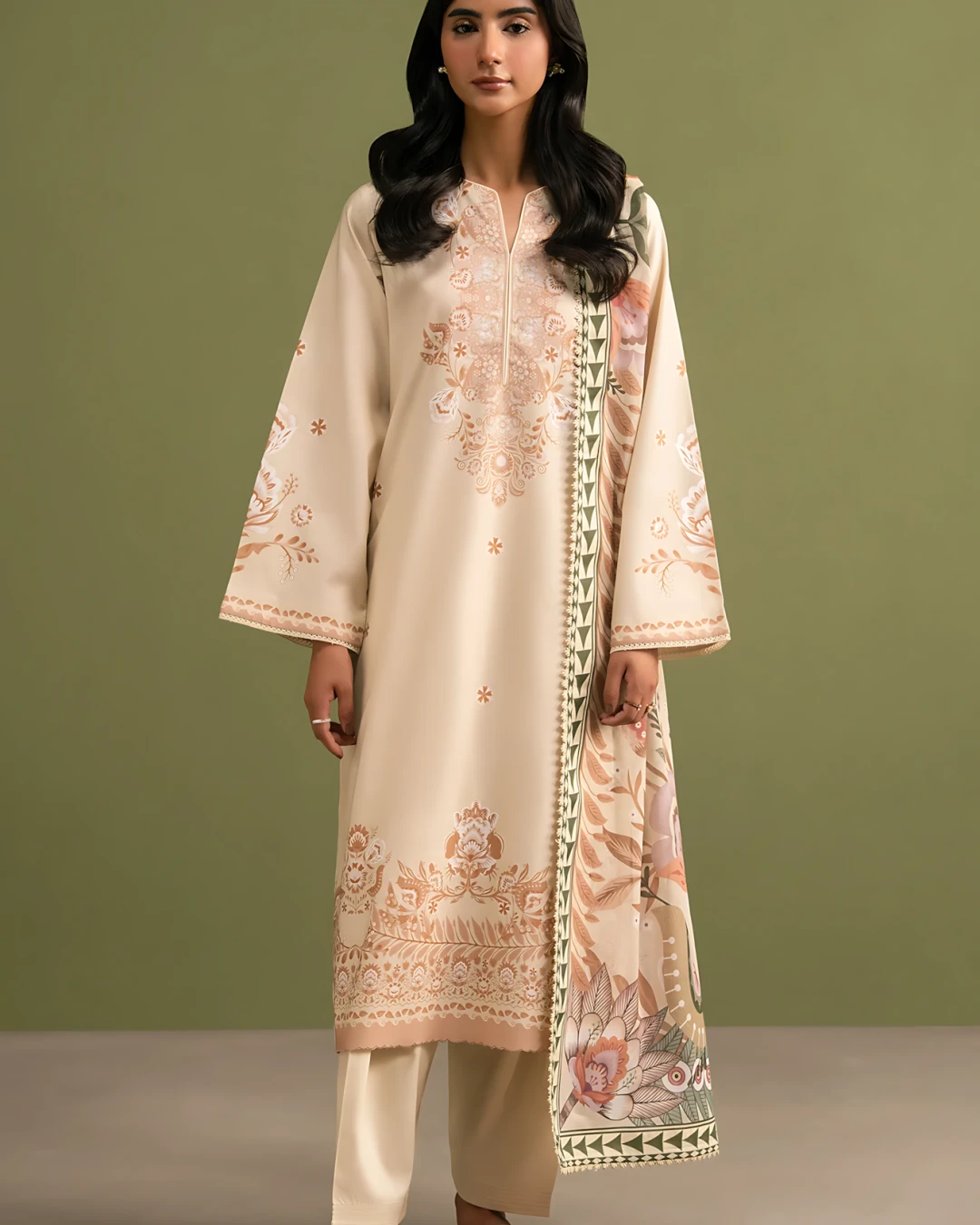 Rich Brandy Wine Luxury Embroidered Lawn Three-Piece Suit