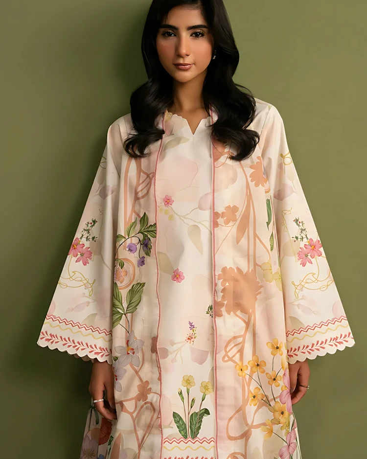 Soft Amber Glow Luxury Embroidered Lawn Three-Piece Suit-1