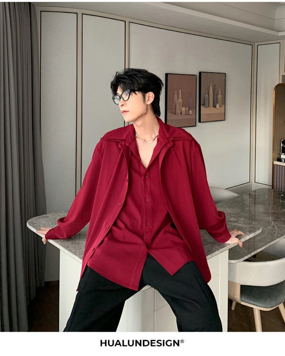 GARB Men’s Designer Shoulder-Pad Long Sleeve Shirt – Trendy Layered Two-Piece Style