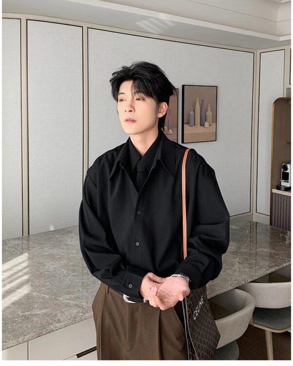 GARB Men’s Designer Shoulder-Pad Long Sleeve Shirt – Trendy Layered Two-Piece Style