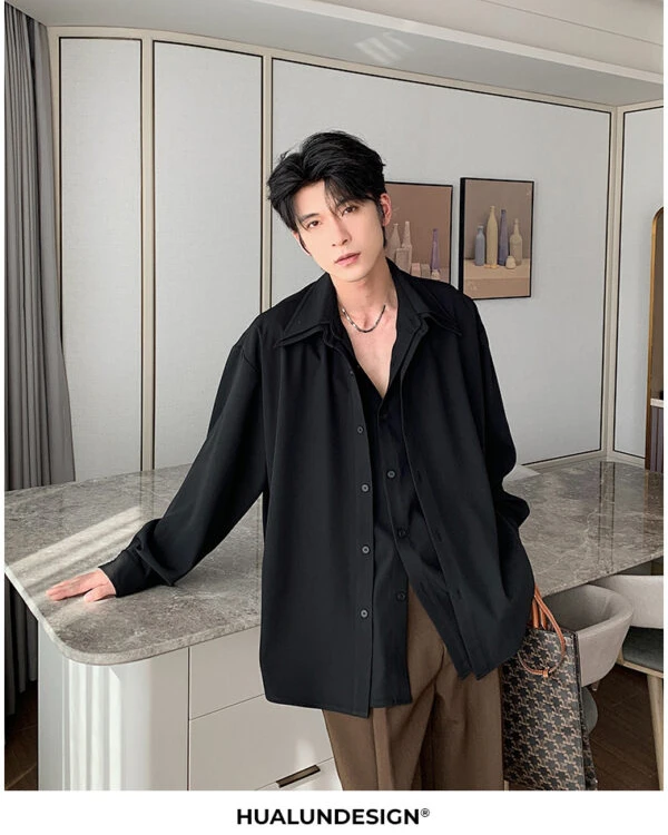 GARB Men’s Designer Shoulder-Pad Long Sleeve Shirt – Trendy Layered Two-Piece Style