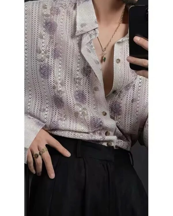 GARB Men’s Premium Floral Long-Sleeve Shirt – Stylish Hollow Design, Spring & Autumn Fashion Casual Wear