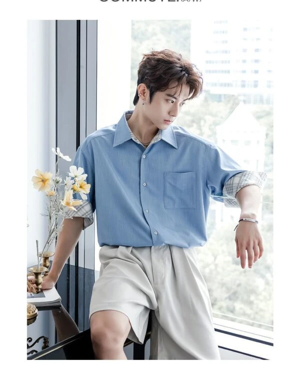 GARB Men’s Striped Color-Block Short Sleeve Shirt – Trendy Summer Casual Fashion Wear