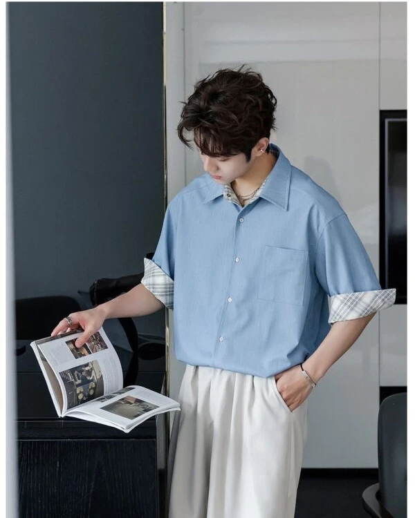 GARB Men’s Striped Color-Block Short Sleeve Shirt – Trendy Summer Casual Fashion Wear
