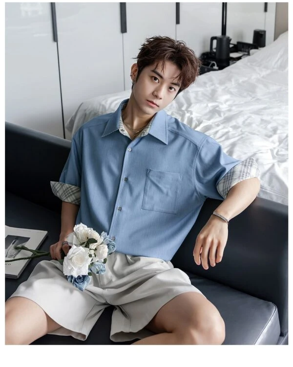GARB Men’s Striped Color-Block Short Sleeve Shirt – Trendy Summer Casual Fashion Wear