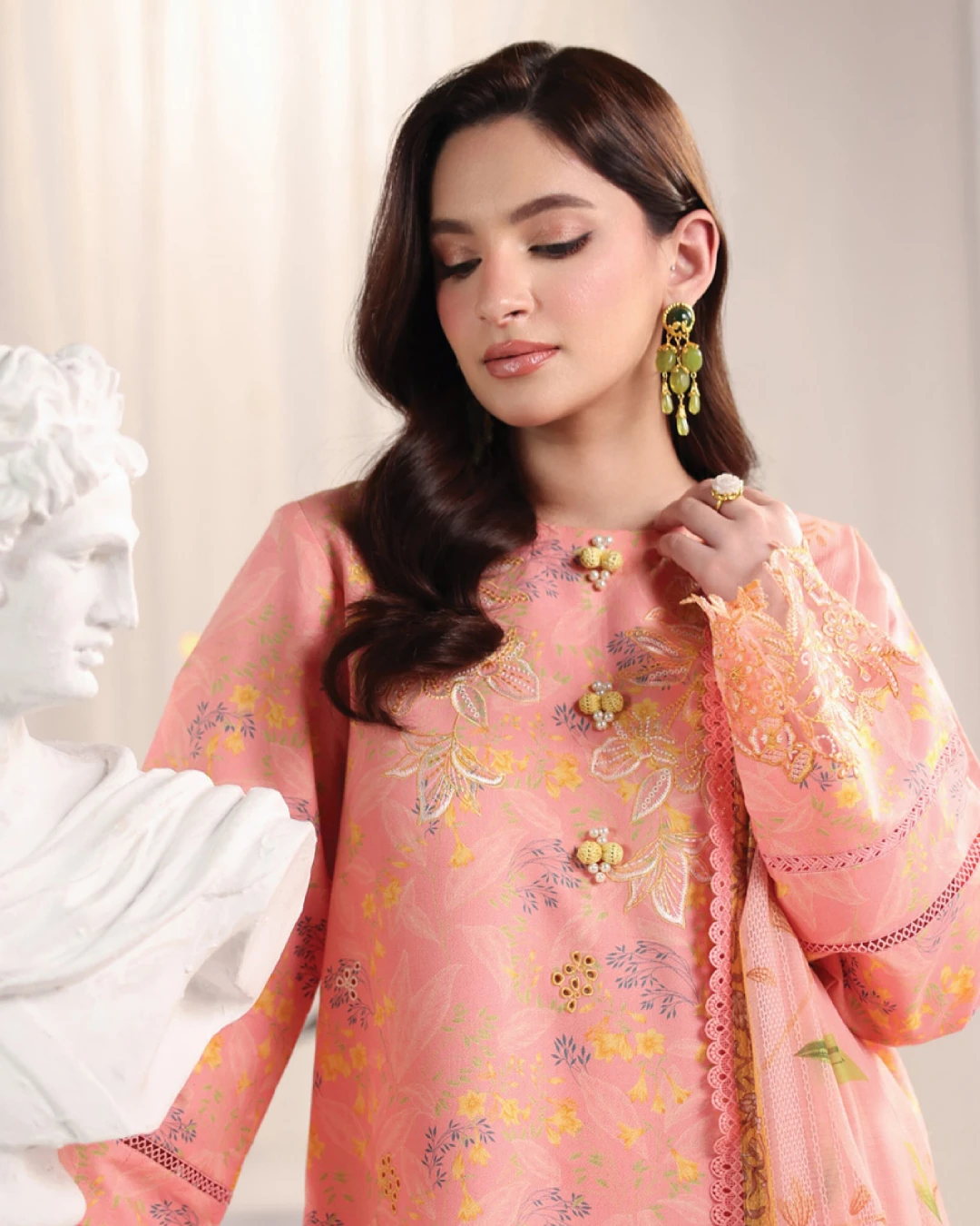Rosalia Peach Blossom Luxury Embroidered Lawn Three-Piece Suit
