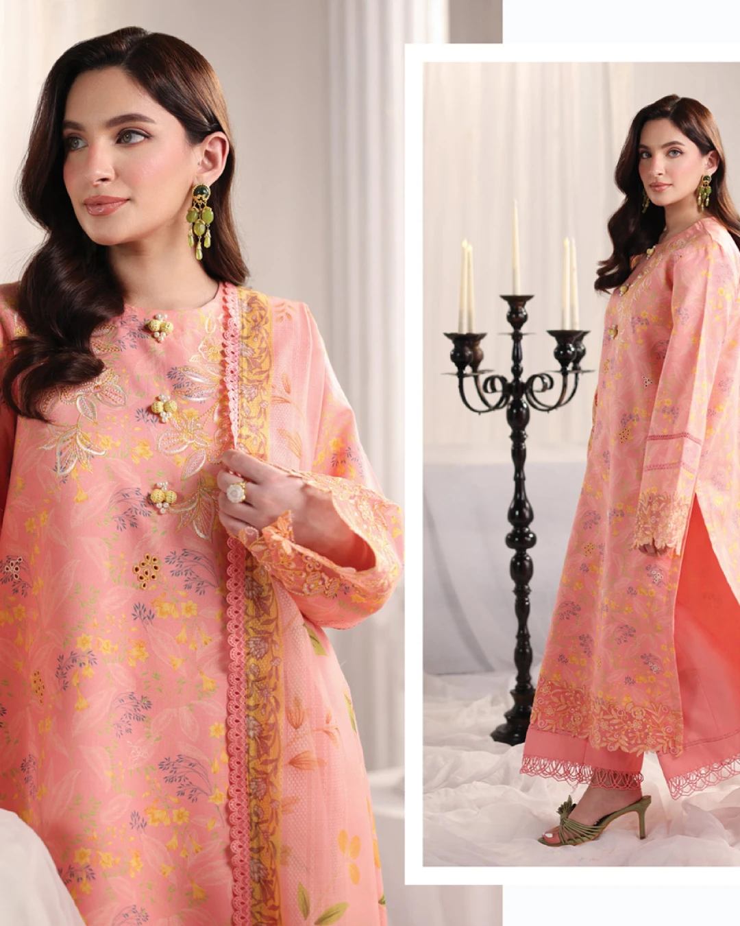 Rosalia Peach Blossom Luxury Embroidered Lawn Three-Piece Suit