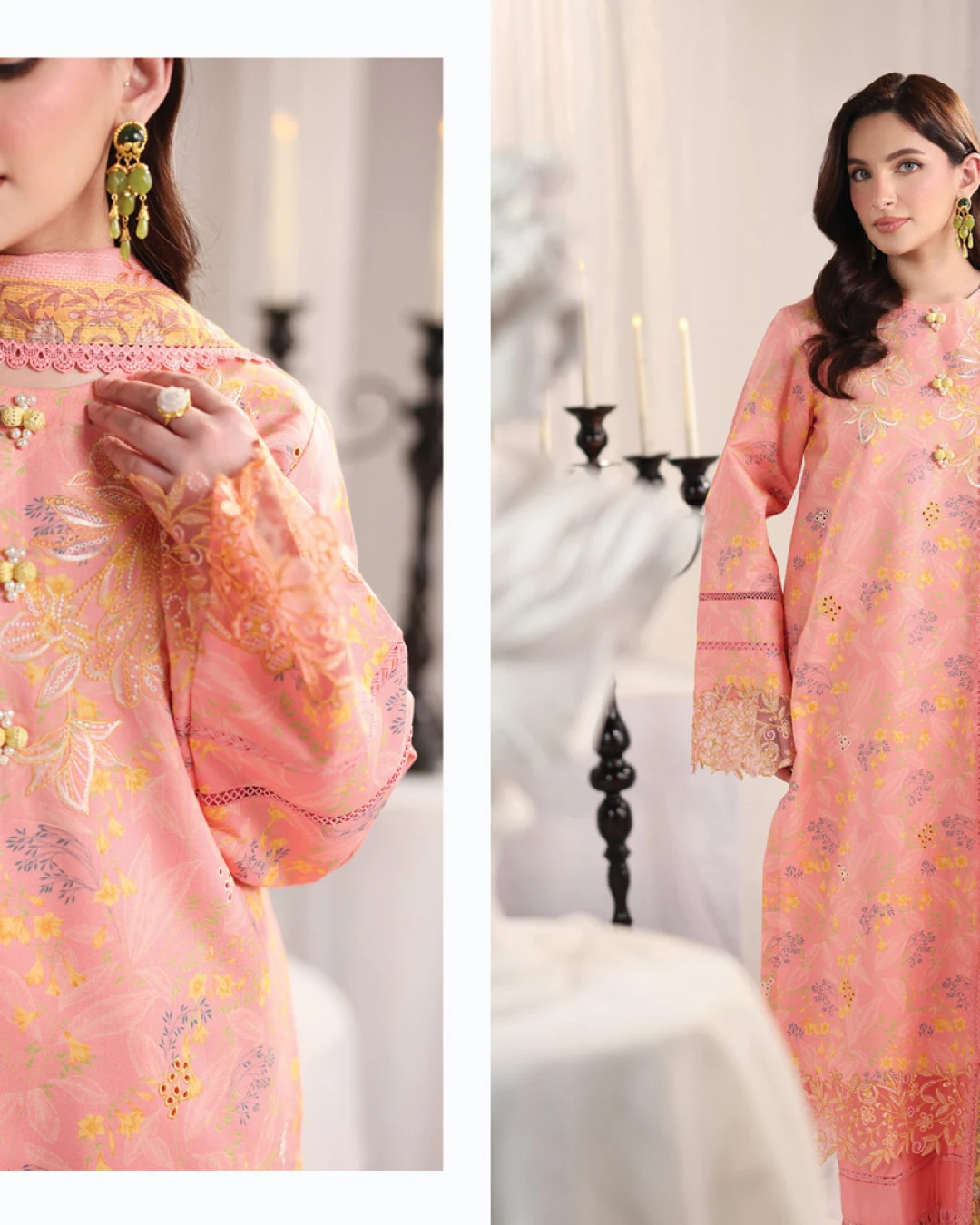Rosalia Peach Blossom Luxury Embroidered Lawn Three-Piece Suit