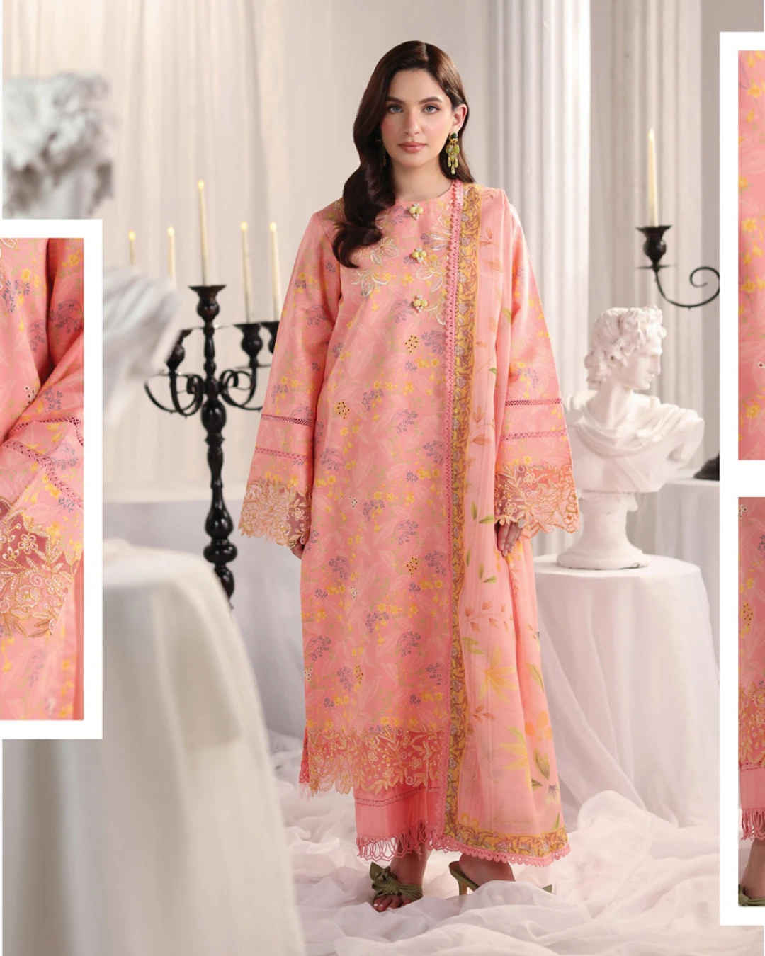 Rosalia Peach Blossom Luxury Embroidered Lawn Three-Piece Suit