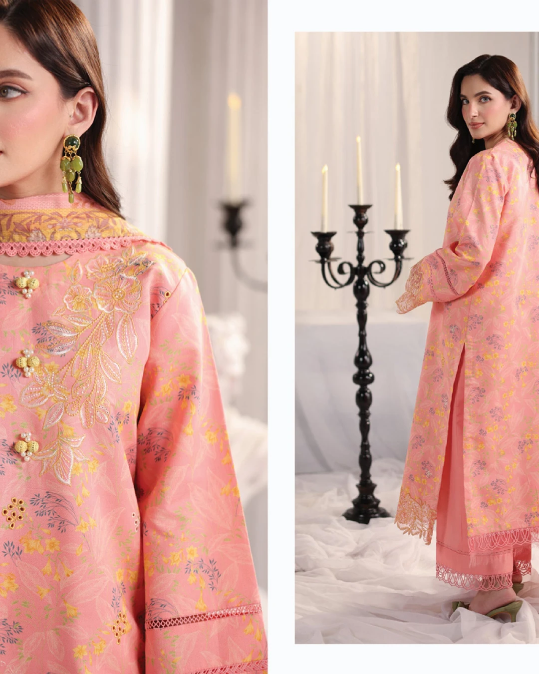 Rosalia Peach Blossom Luxury Embroidered Lawn Three-Piece Suit