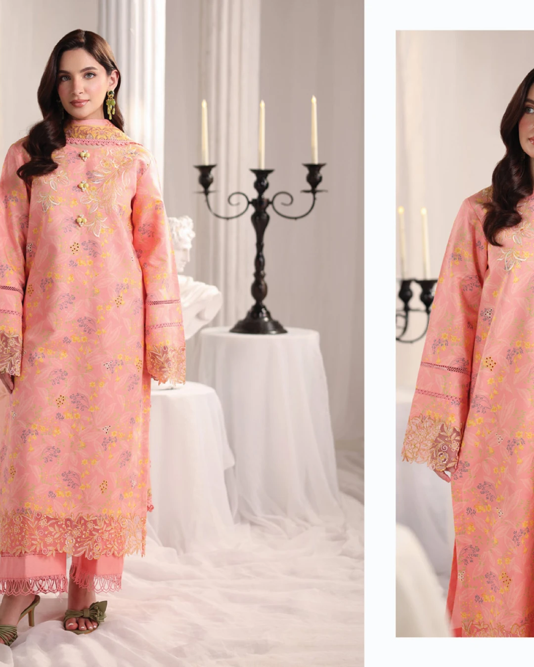 Rosalia Peach Blossom Luxury Embroidered Lawn Three-Piece Suit