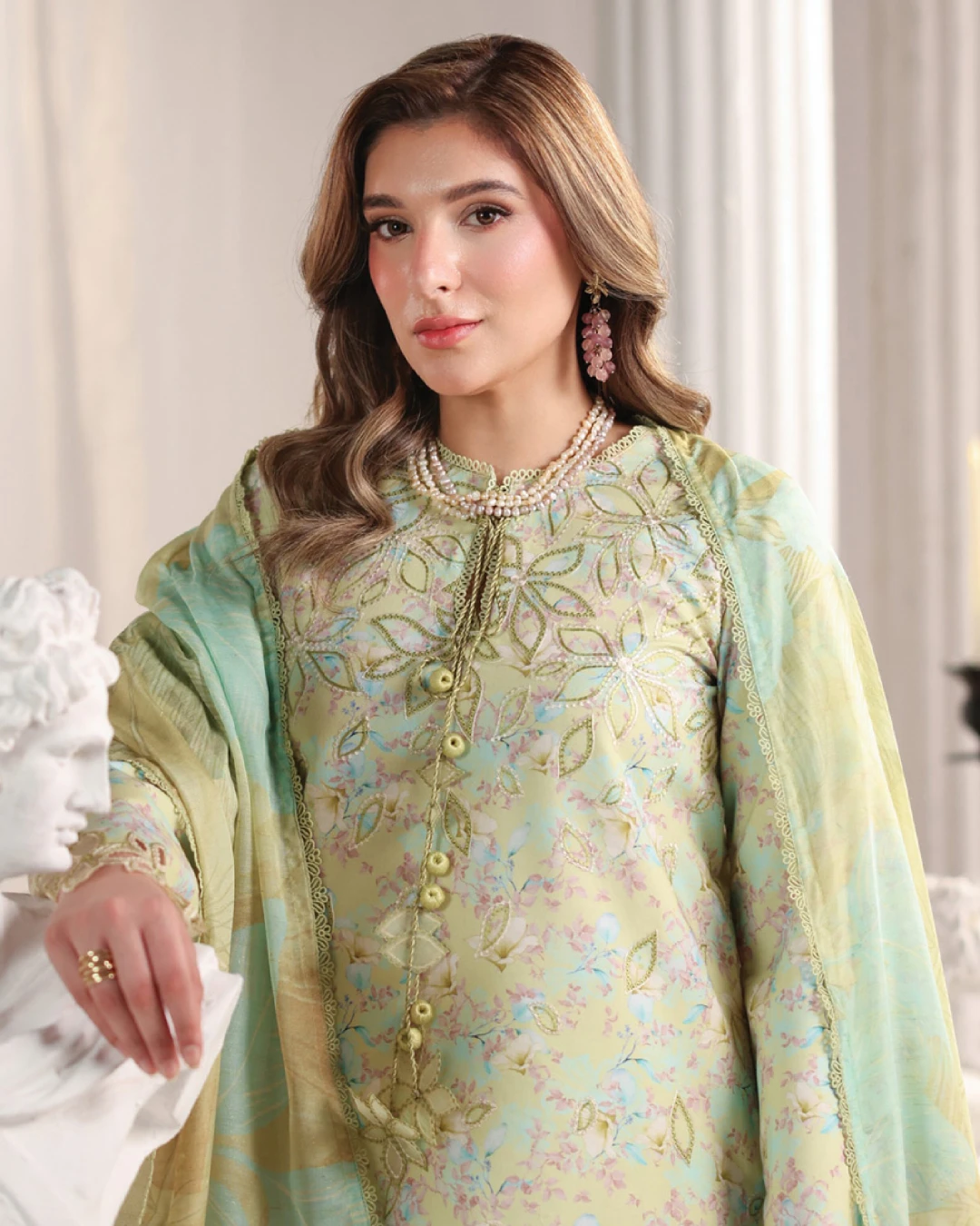 Viola Mint Blossom Luxury Embroidered Lawn Three-Piece Suit