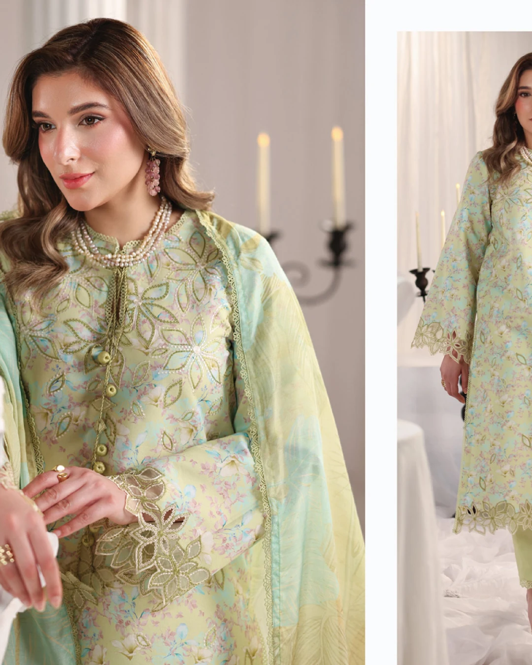 Viola Mint Blossom Luxury Embroidered Lawn Three-Piece Suit