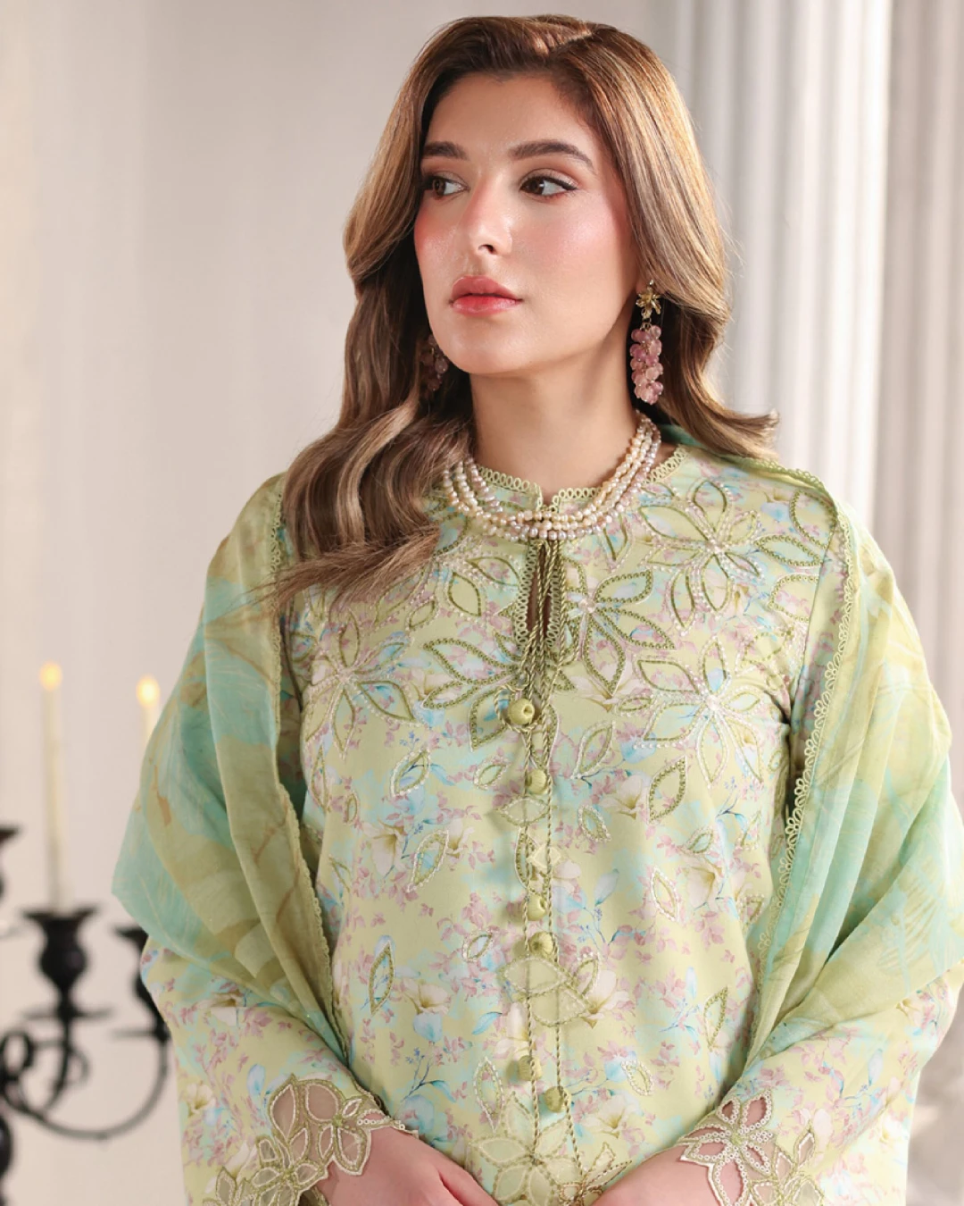 Viola Mint Blossom Luxury Embroidered Lawn Three-Piece Suit