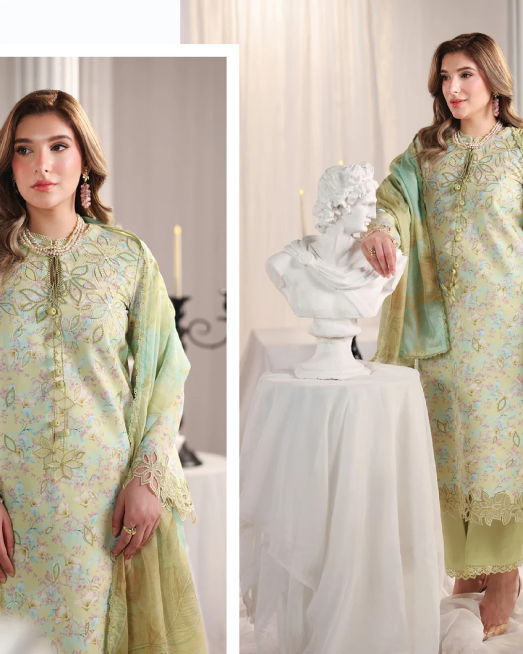 Viola Mint Blossom Luxury Embroidered Lawn Three-Piece Suit