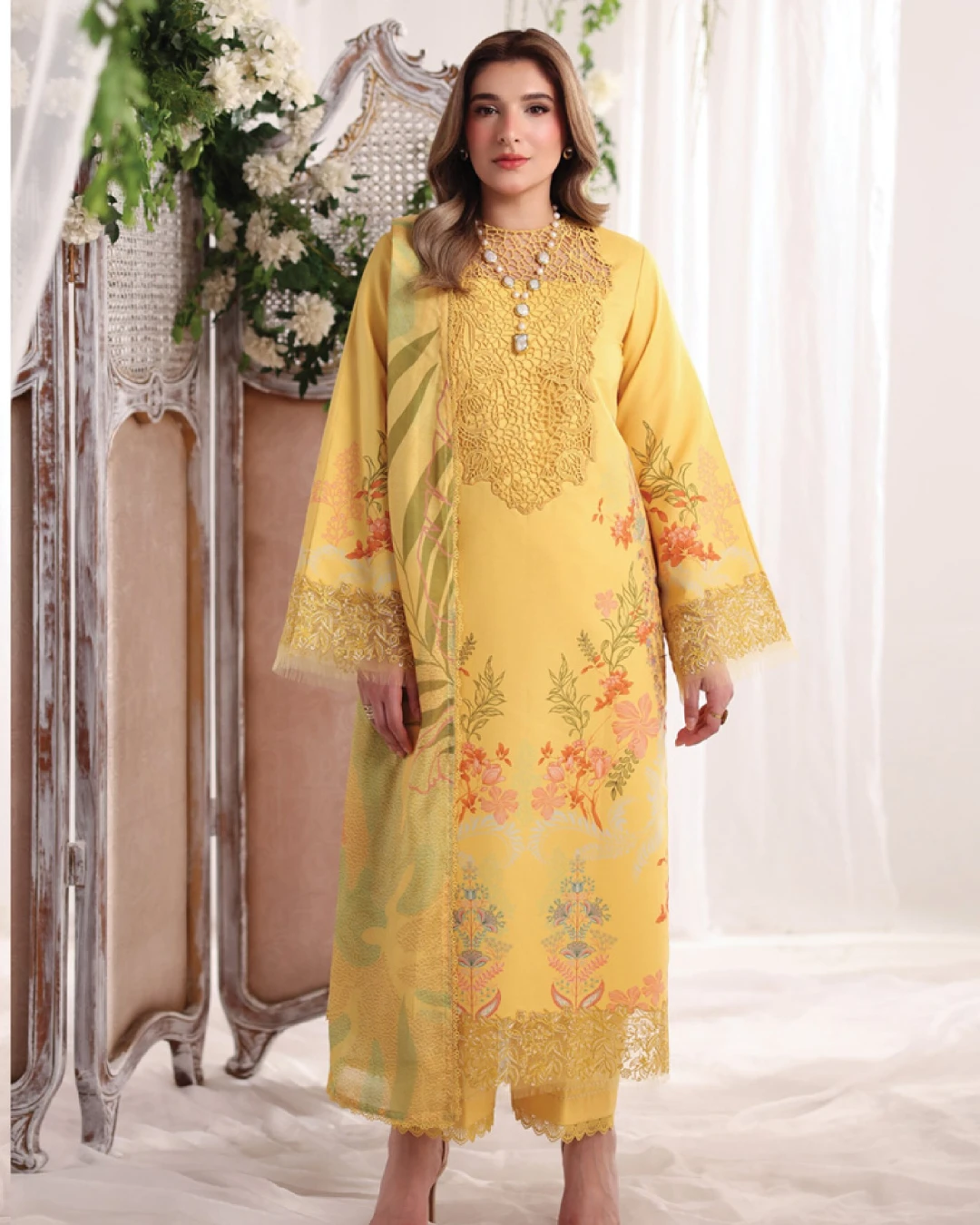 Aurora Sunlit Yellow Luxury Embroidered Lawn Three-Piece Suit