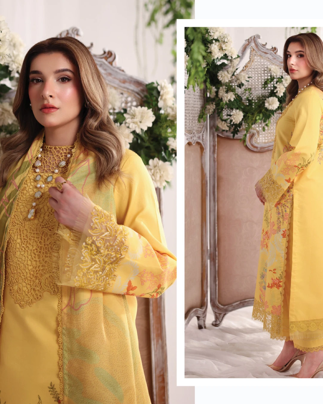 Aurora Sunlit Yellow Luxury Embroidered Lawn Three-Piece Suit