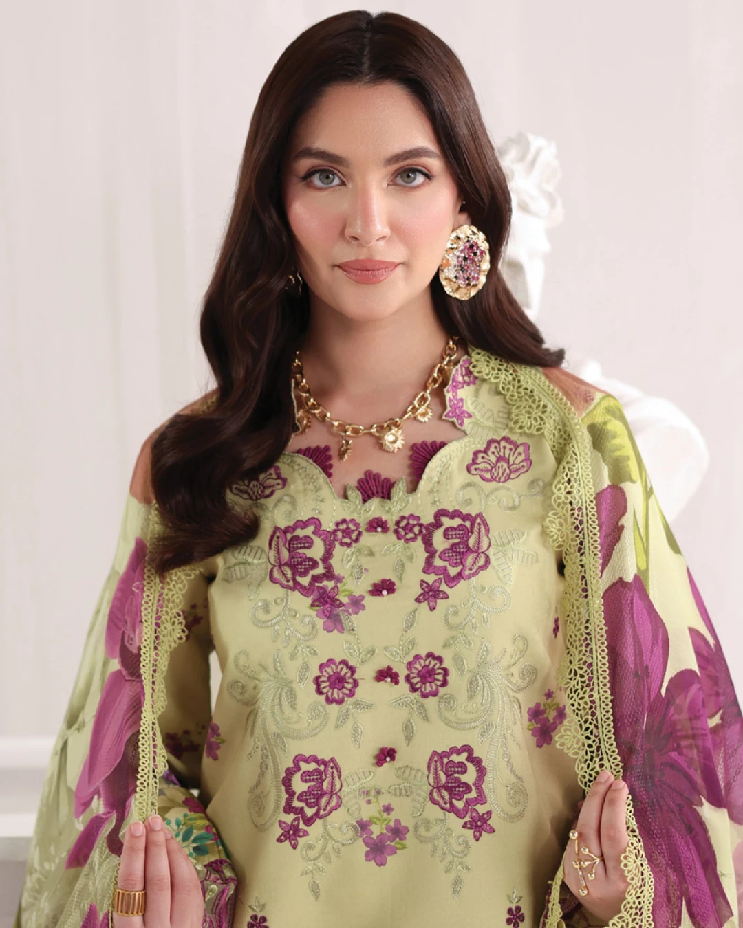 Elena Lime Blossom Luxury Embroidered Lawn Three-Piece Suit