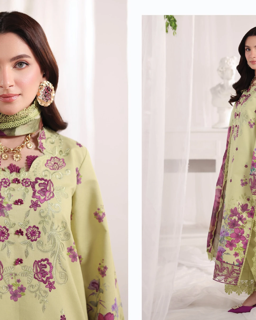 Elena Lime Blossom Luxury Embroidered Lawn Three-Piece Suit
