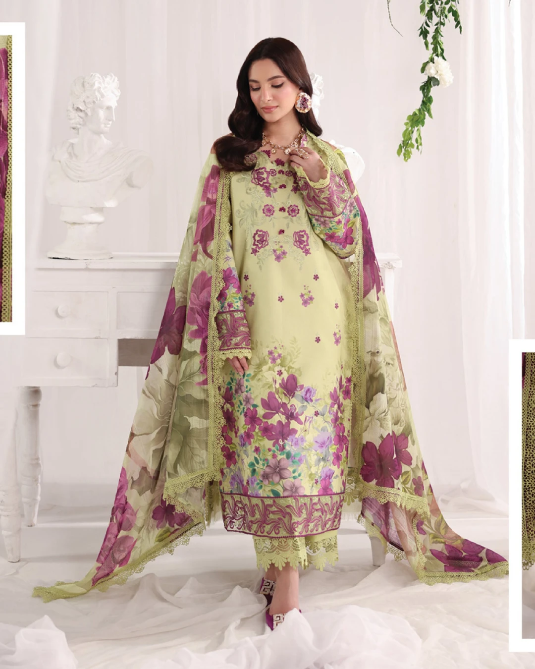 Elena Lime Blossom Luxury Embroidered Lawn Three-Piece Suit